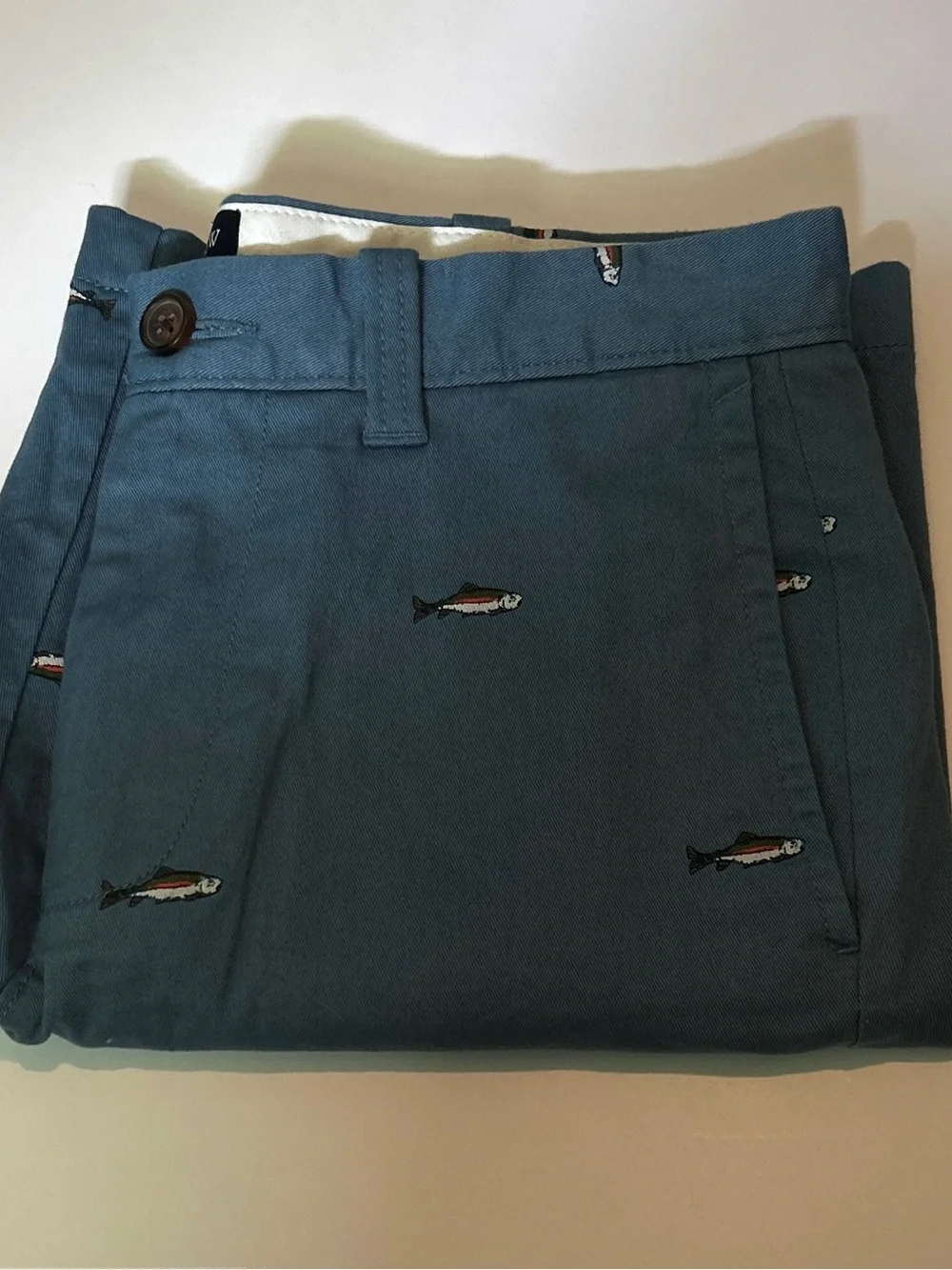 J. Crew Men's Teal Embroidered Fish Chino Shorts